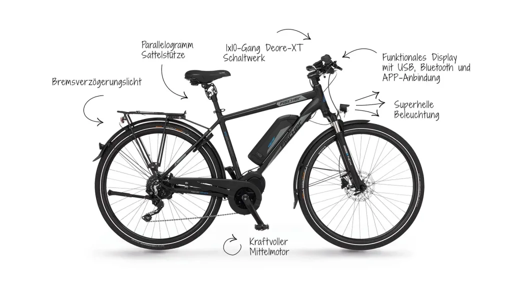Herren E-Bike Trekking, 28 Zoll, Rahmengröße 50cm, 10-Gang Kettenschaltung, schwarz matt, VIATOR ETH 1861