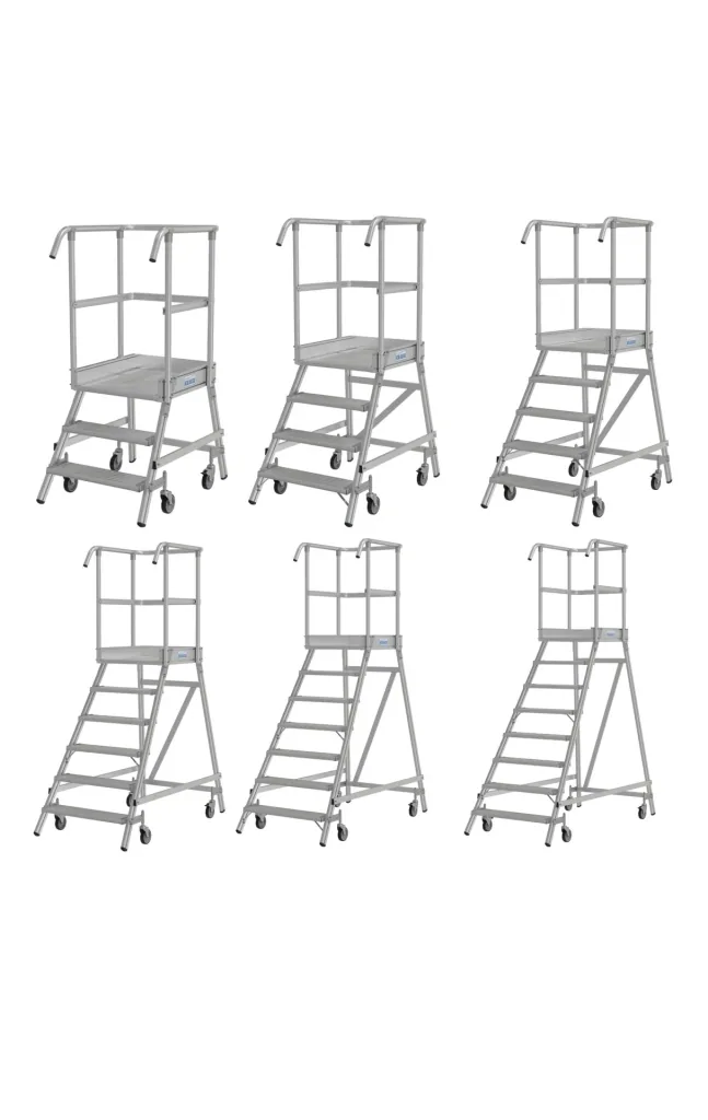 Podestleiter 4 Alu-Stufen Einseitig, fahrbar
