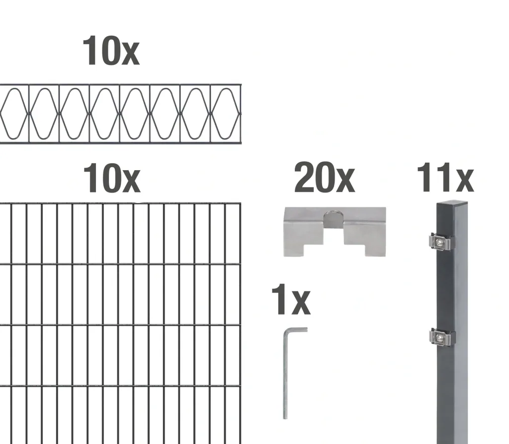 Doppelstabmattenzaun Sets anthrazit mit Dekorelement "Eleganz", Länge: 20 m, Höhe: 160 cm