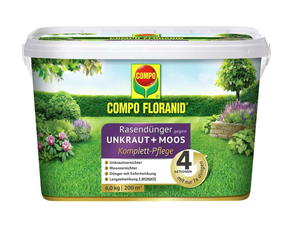 Floranid Rasendünger 4in1, gegen Unkraut & Moos - 6 kg