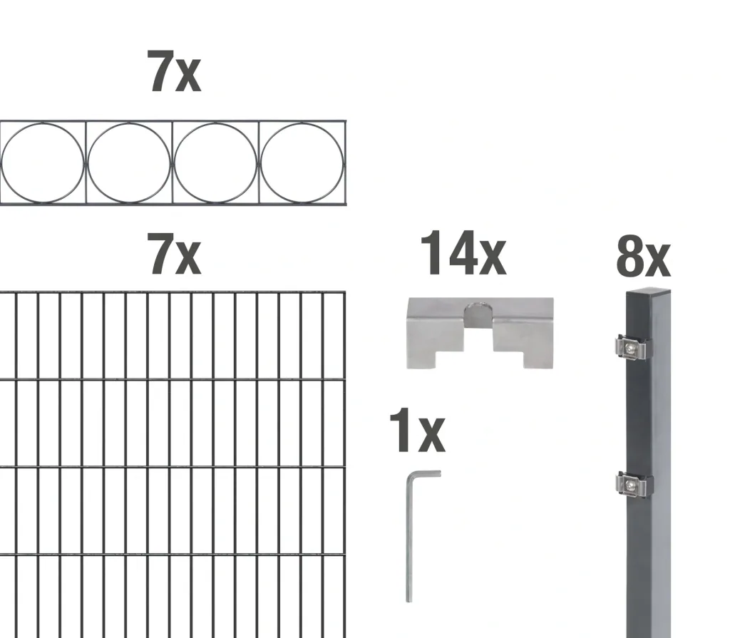 Doppelstabmattenzaun Sets anthrazit mit Dekorelement "Oslo", Länge: 14 m, Höhe: 120 cm