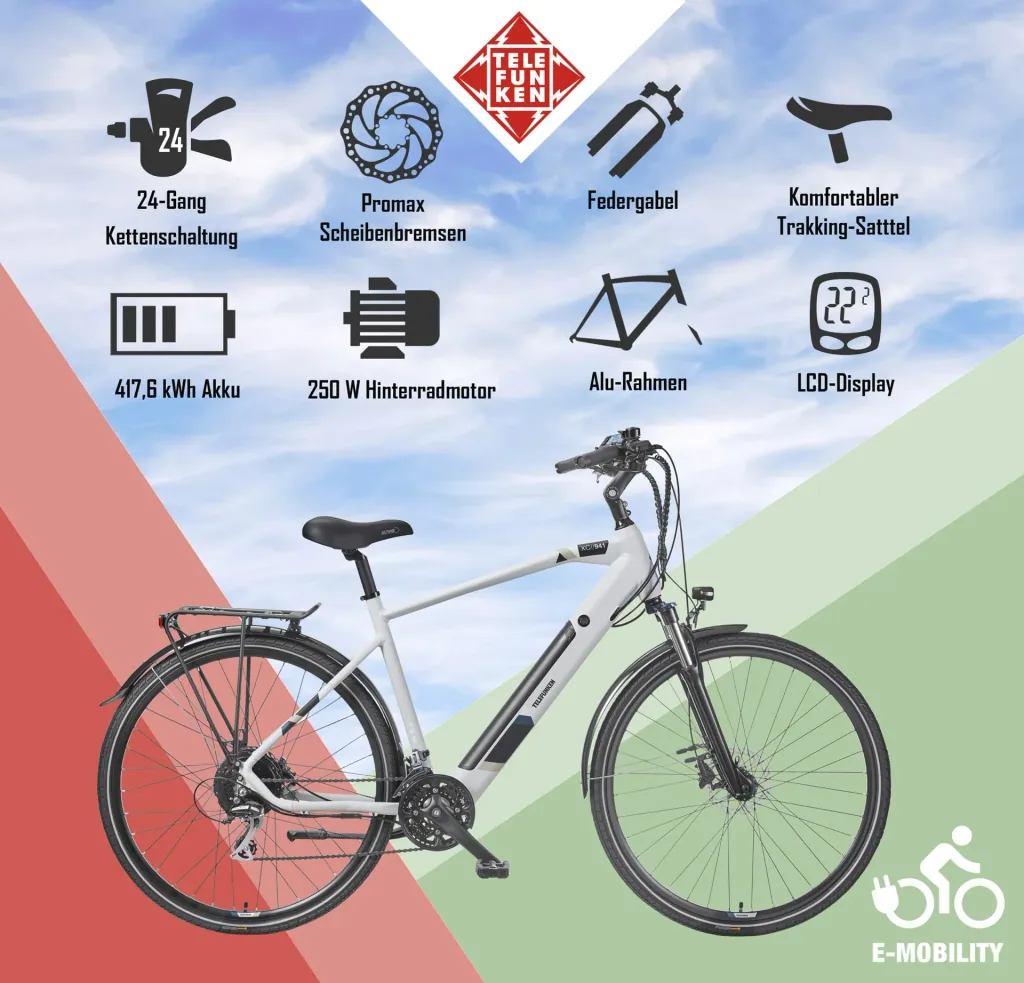 Herren Alu Trekking E-Bike, 28 Zoll, Rahmenhöhe 50 cm, 24-Gang Kettenschaltung, kreide, XC941 Expedition