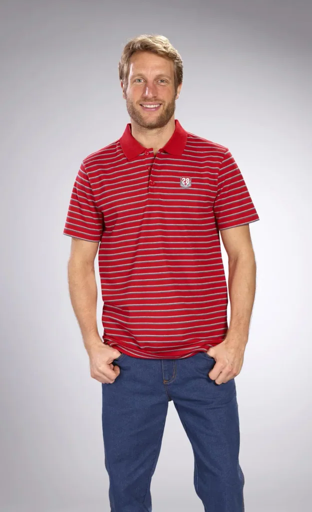 Poloshirt geknöpft, rot-gestreift, Gr.M