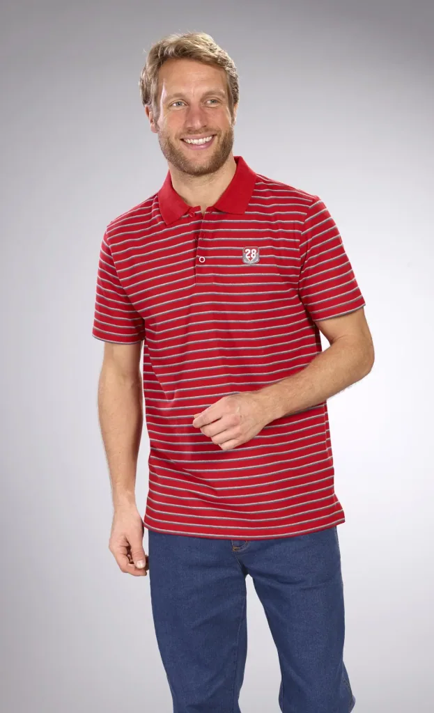 Poloshirt geknöpft, rot-gestreift, Gr.M