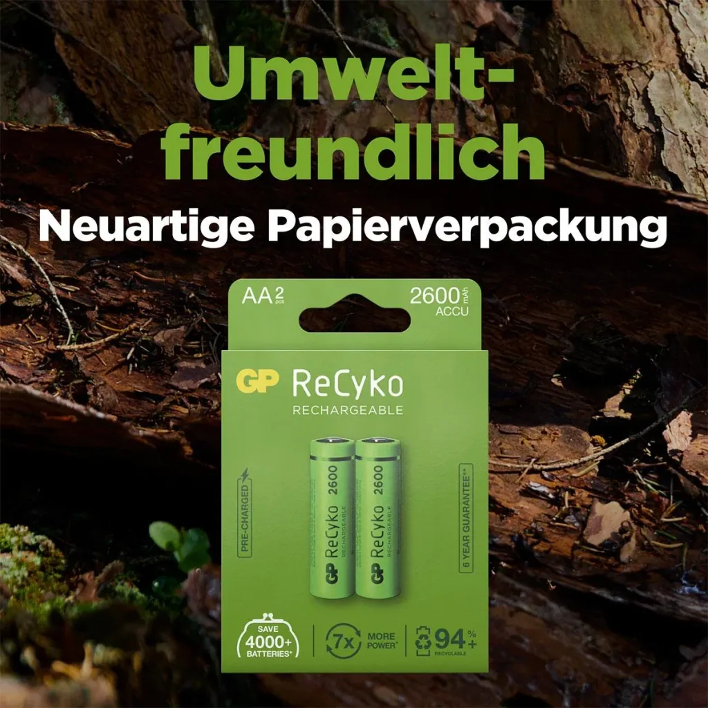 ReCyko Mignon (AA) NiMH Akkus mit 2600 mAh, 1,2V - 2 Stück