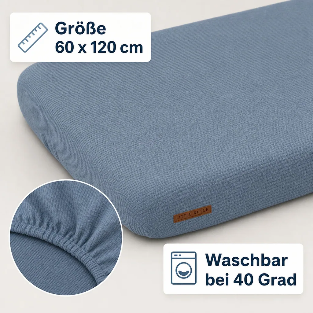 Little Dutch Bettlaken Babybett uni blau "Pure Blue", Größe: 60 x 120 cm