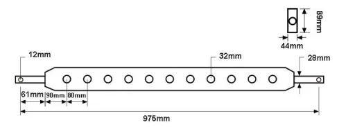 Ackerschiene Kat 2, 7 Löcher, 975 mm, Ø 32 mm, 44 x 89 mm