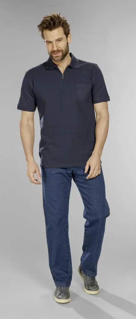 Poloshirt mit Reißverschluss, marine, Gr. L