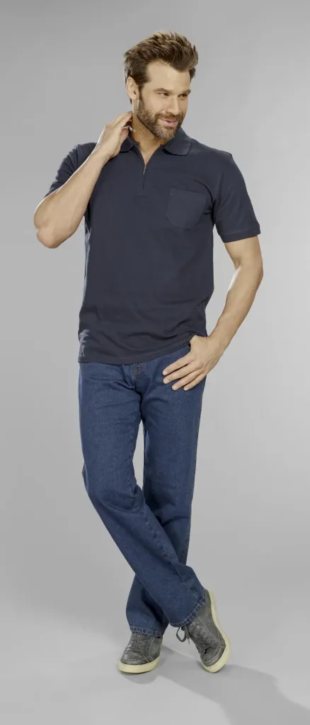 Poloshirt mit Reißverschluss, marine, Gr. L