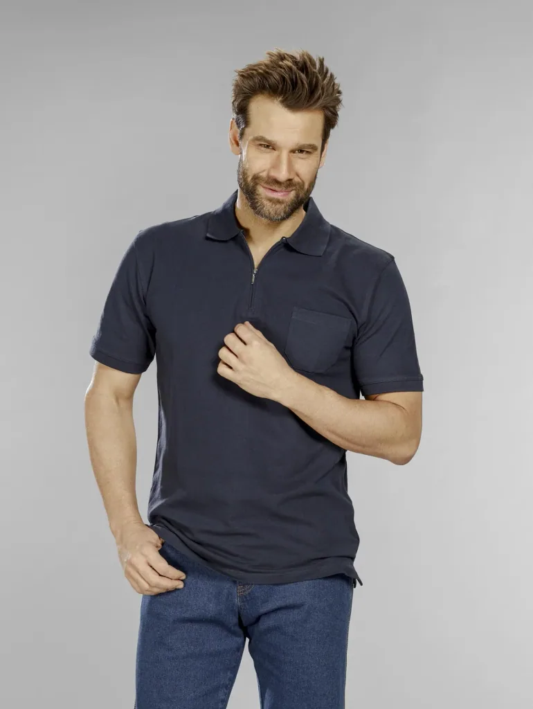 Poloshirt mit Reißverschluss, marine, Gr. L