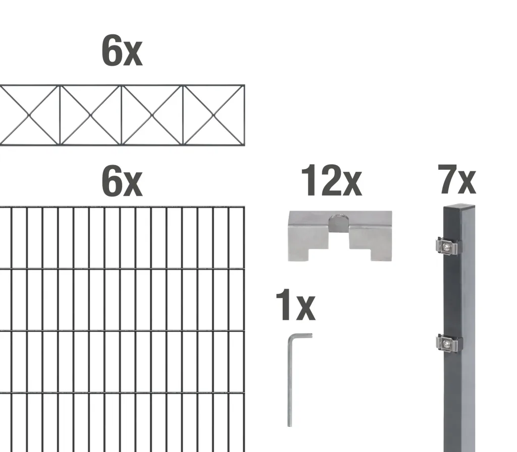 Doppelstabmattenzaun Sets anthrazit mit Dekorelement "Nexus"", Länge: 12 m, Höhe: 160 cm
