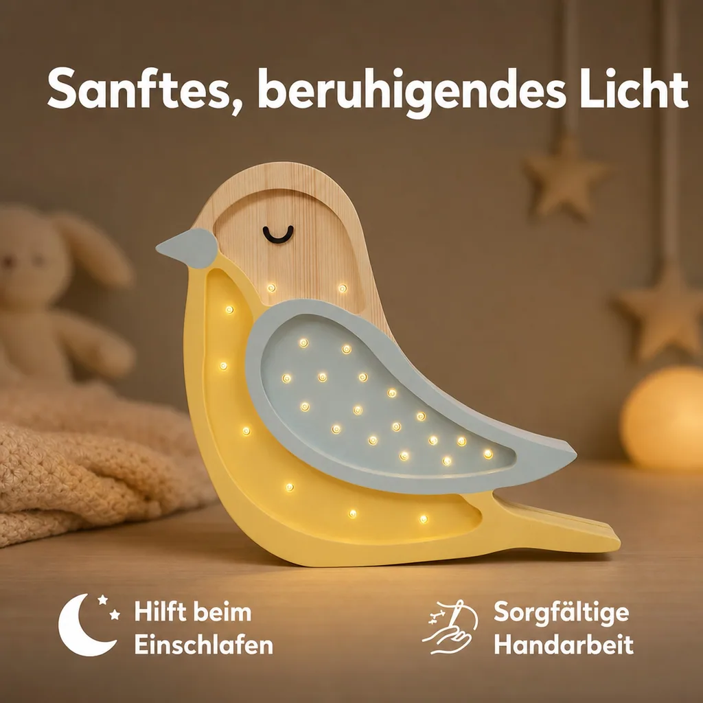 Nachtlicht Kinder, Kinderzimmer Lampe Vogel, Holz Nachtlampe, Little Lights
