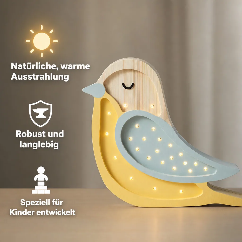 Nachtlicht Kinder, Kinderzimmer Lampe Vogel, Holz Nachtlampe, Little Lights