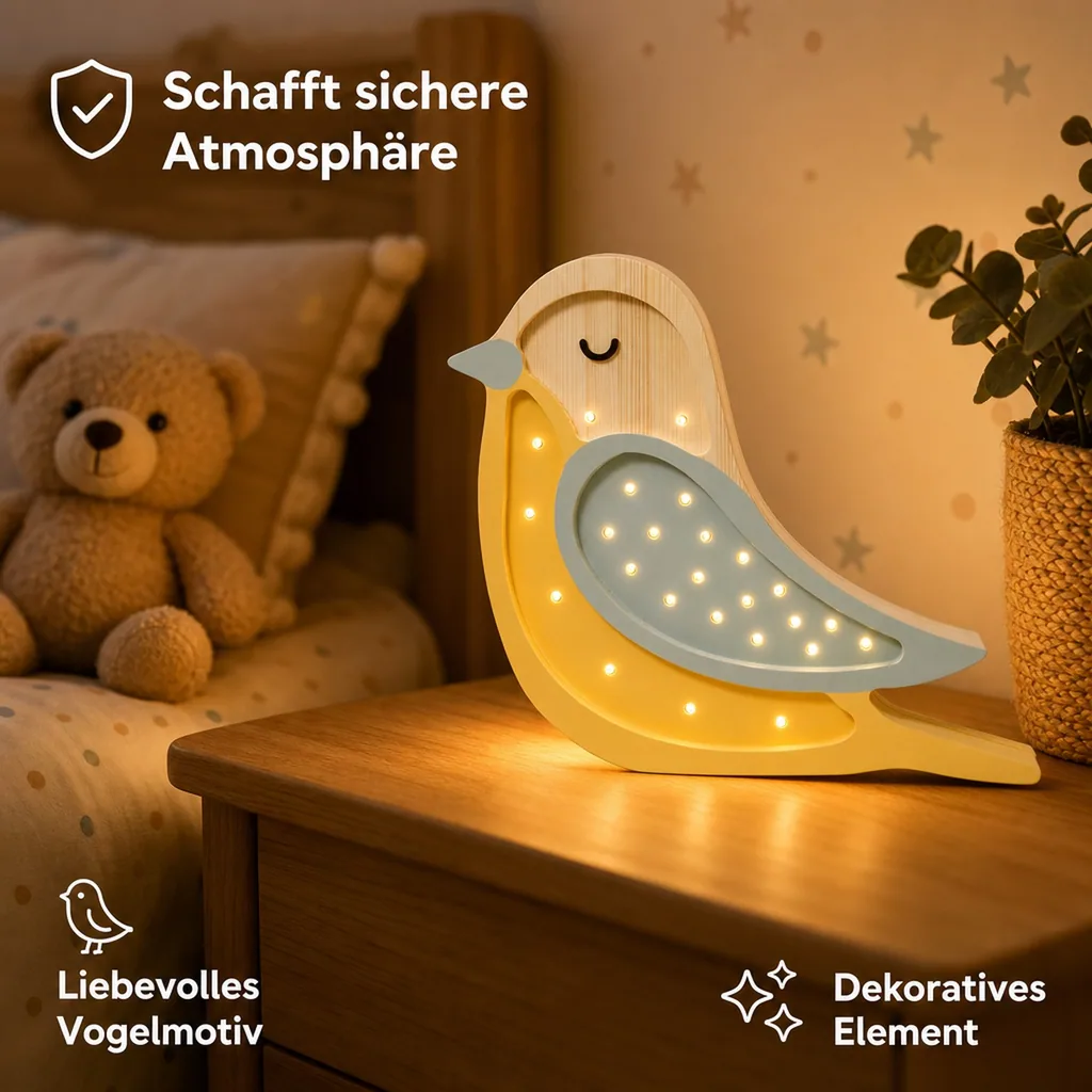 Nachtlicht Kinder, Kinderzimmer Lampe Vogel, Holz Nachtlampe, Little Lights