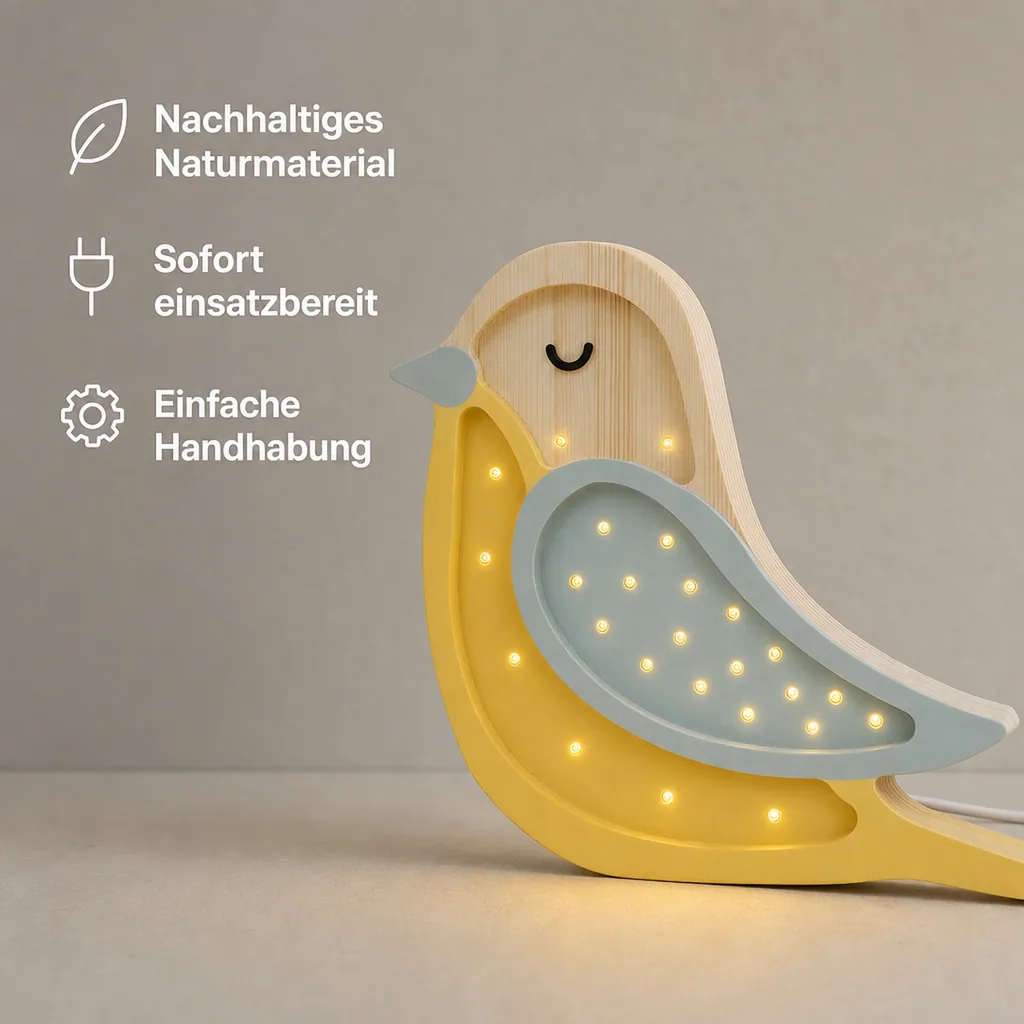 Nachtlicht Kinder, Kinderzimmer Lampe Vogel, Holz Nachtlampe, Little Lights