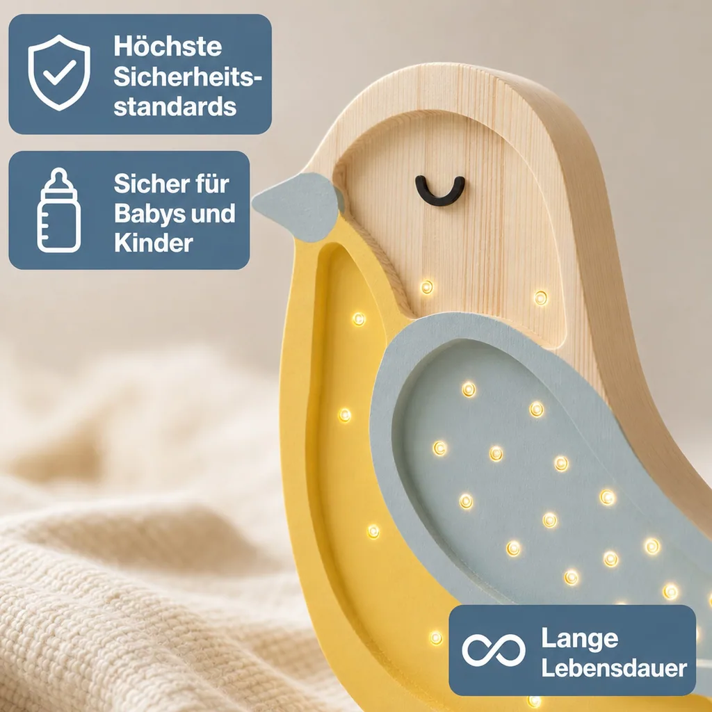 Nachtlicht Kinder, Kinderzimmer Lampe Vogel, Holz Nachtlampe, Little Lights