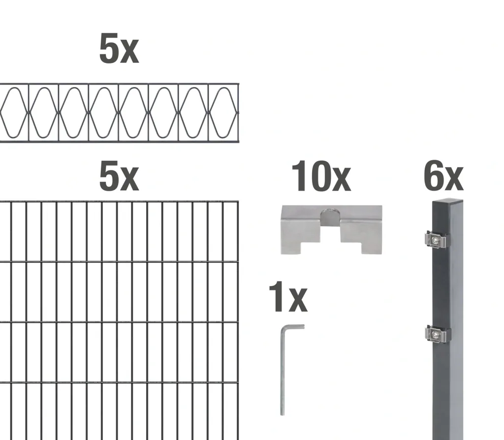 Doppelstabmattenzaun Sets anthrazit mit Dekorelement "Eleganz", Länge: 10 m, Höhe: 140 cm