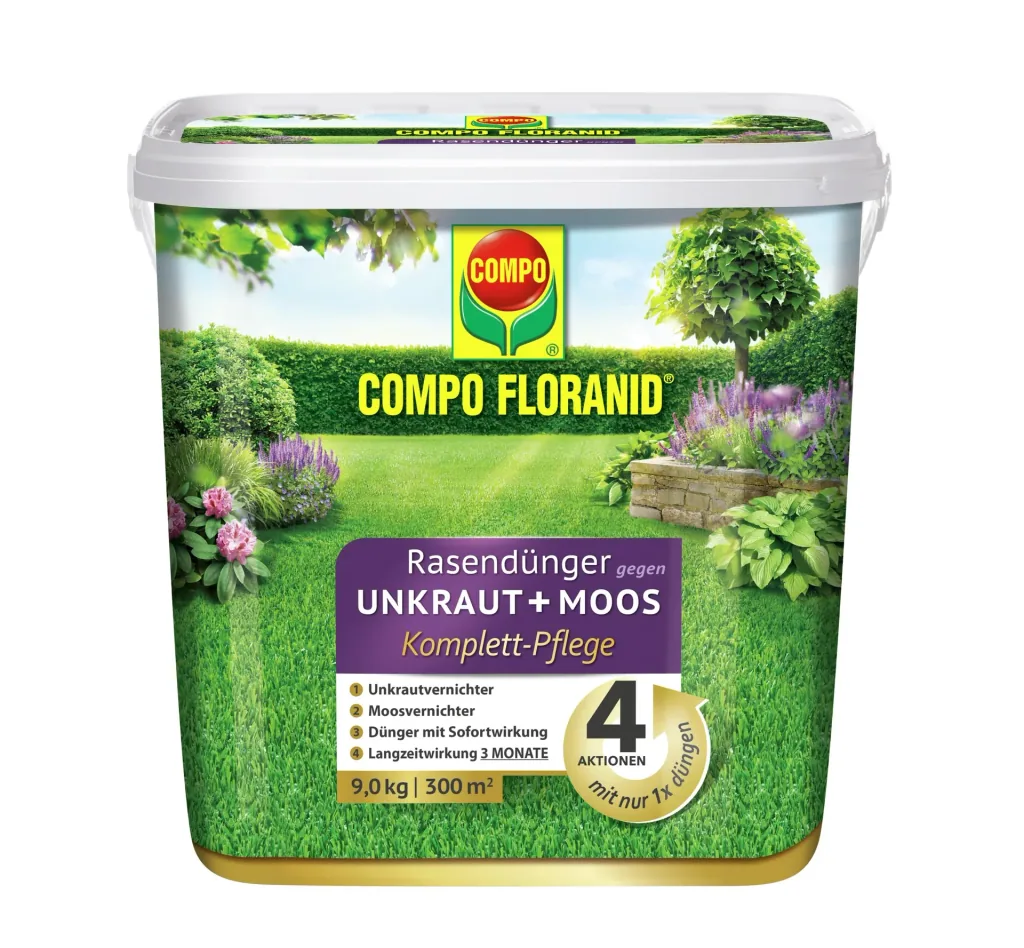 Floranid Rasendünger 4in1, gegen Unkraut & Moos - 9 kg