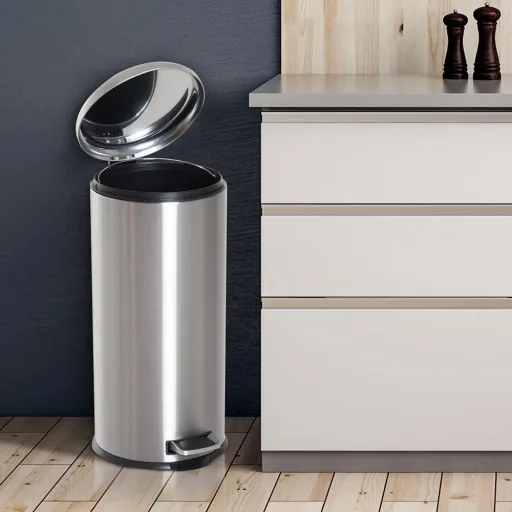 Treteimer mit Inneneimer Pedal-Mülleimer Klappdeckel Abfallsammler Edelstahl Silber 30L