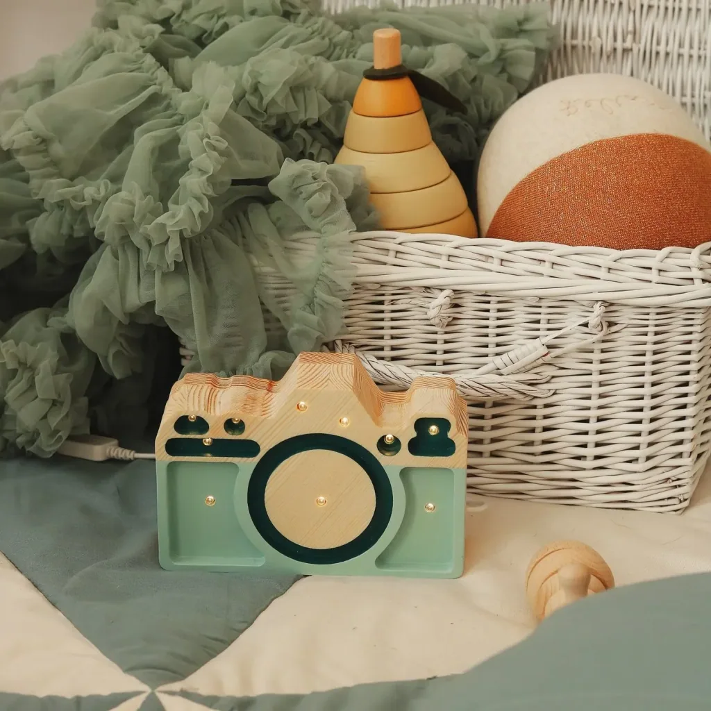 Little Lights Nachtlicht Kinder, Nachtlampe Minikamera - 100% Kiefernholz natur, Farbe: Retroblau