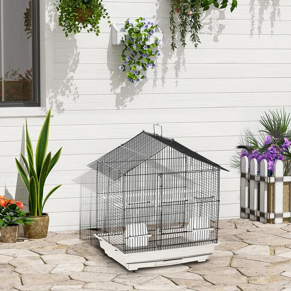 Vogelkäfig Vogelhaus Vogelvoliere mit Sitzenstangen Futternäpfe ausnehmbarer Bodenschale Weiß 54 x 35 x 56 cm