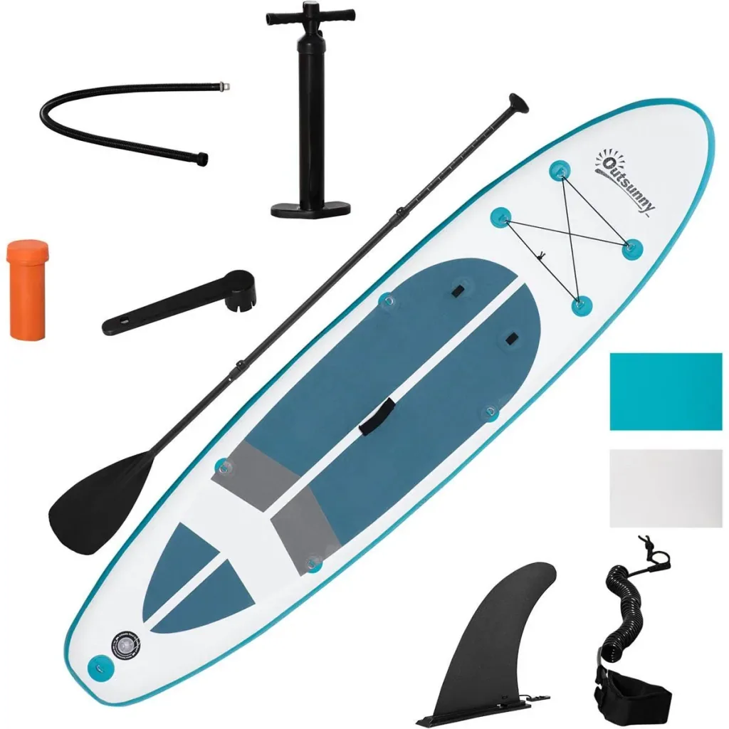 SUP Board mit viel Zubehör Weiß+Blau+Grau 320 x 76 x 15 cm