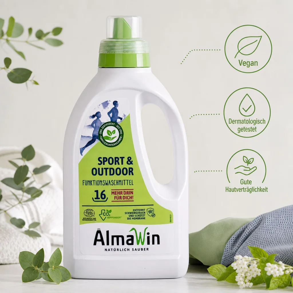 ALMAWIN Sport + Outdoor Flüssigwaschmittel 750 ml für ca. 16 Waschgänge