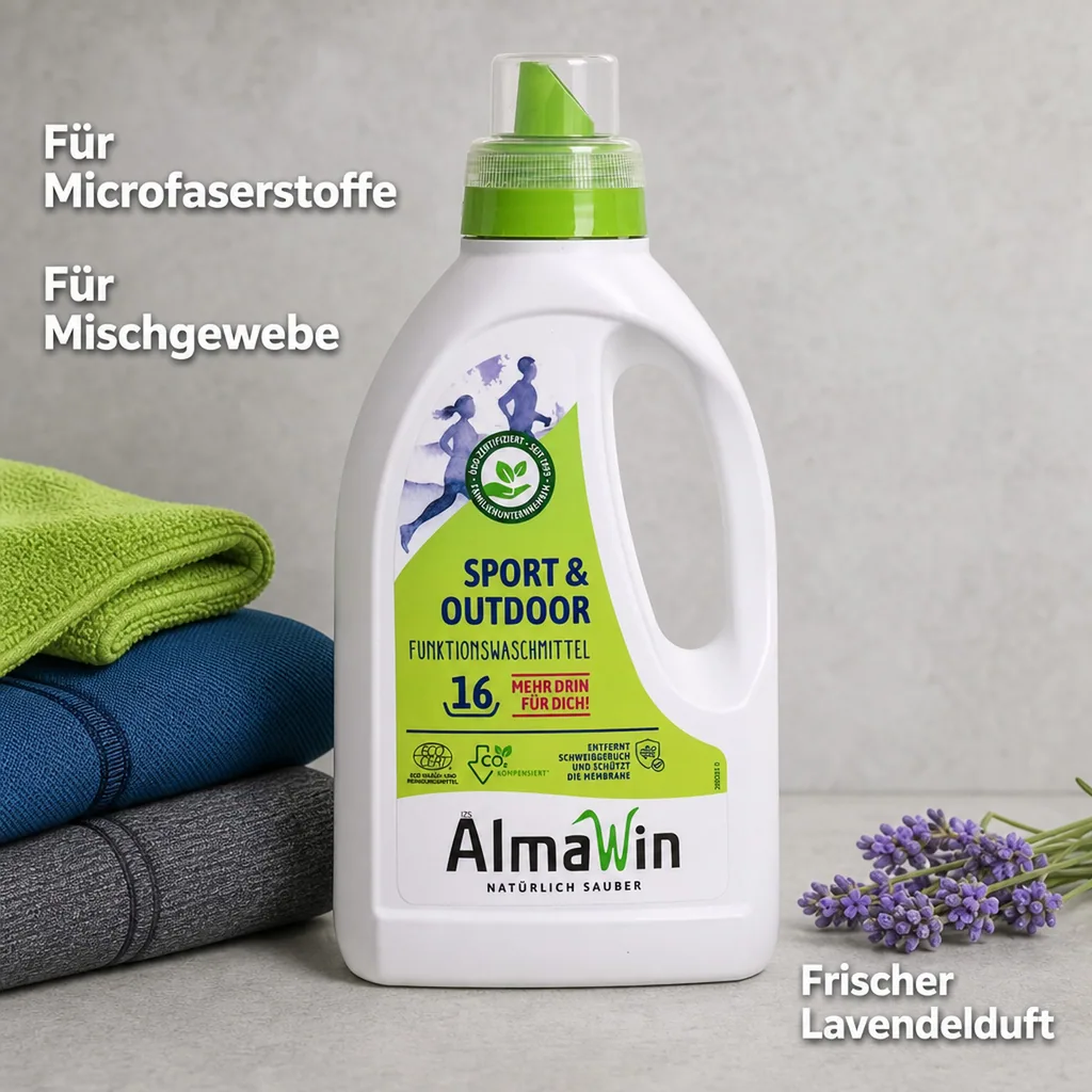 ALMAWIN Sport + Outdoor Flüssigwaschmittel 750 ml für ca. 16 Waschgänge