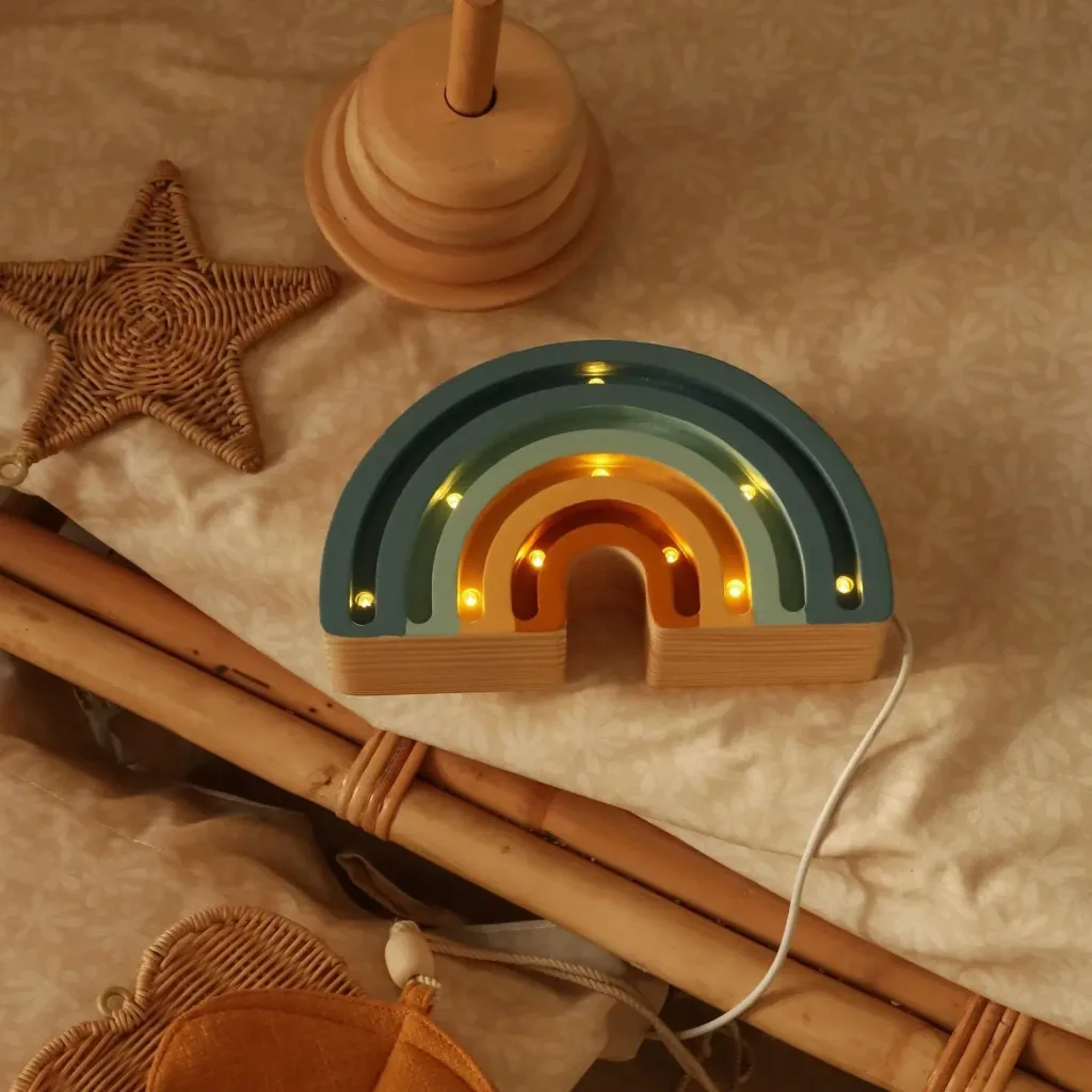 Little Lights Nachtlicht Kinder, Nachtlampe Mini-Regenbogen - 100% Kiefernholz natur, Farbe: Denim-Blau