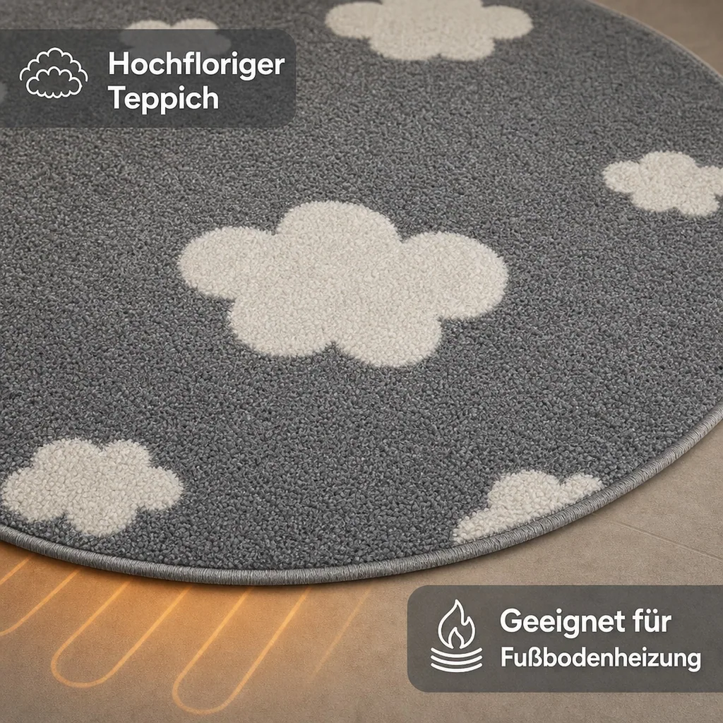 Livone Teppich rund Wolken grau