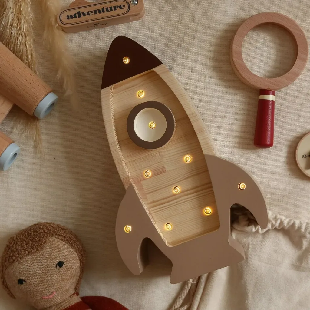 Little Lights Nachtlicht Kinder, Nachtlampe Mini-Raketenschiff - 100% Kiefernholz natur, Farbe: Cappuccino