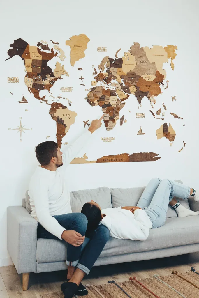 Weltkarte Holz, Landkarte Welt, Weltkarte Wanddeko 3D - Enjoy The Wood, Multicolor Prime, Weltkarte Größe: M