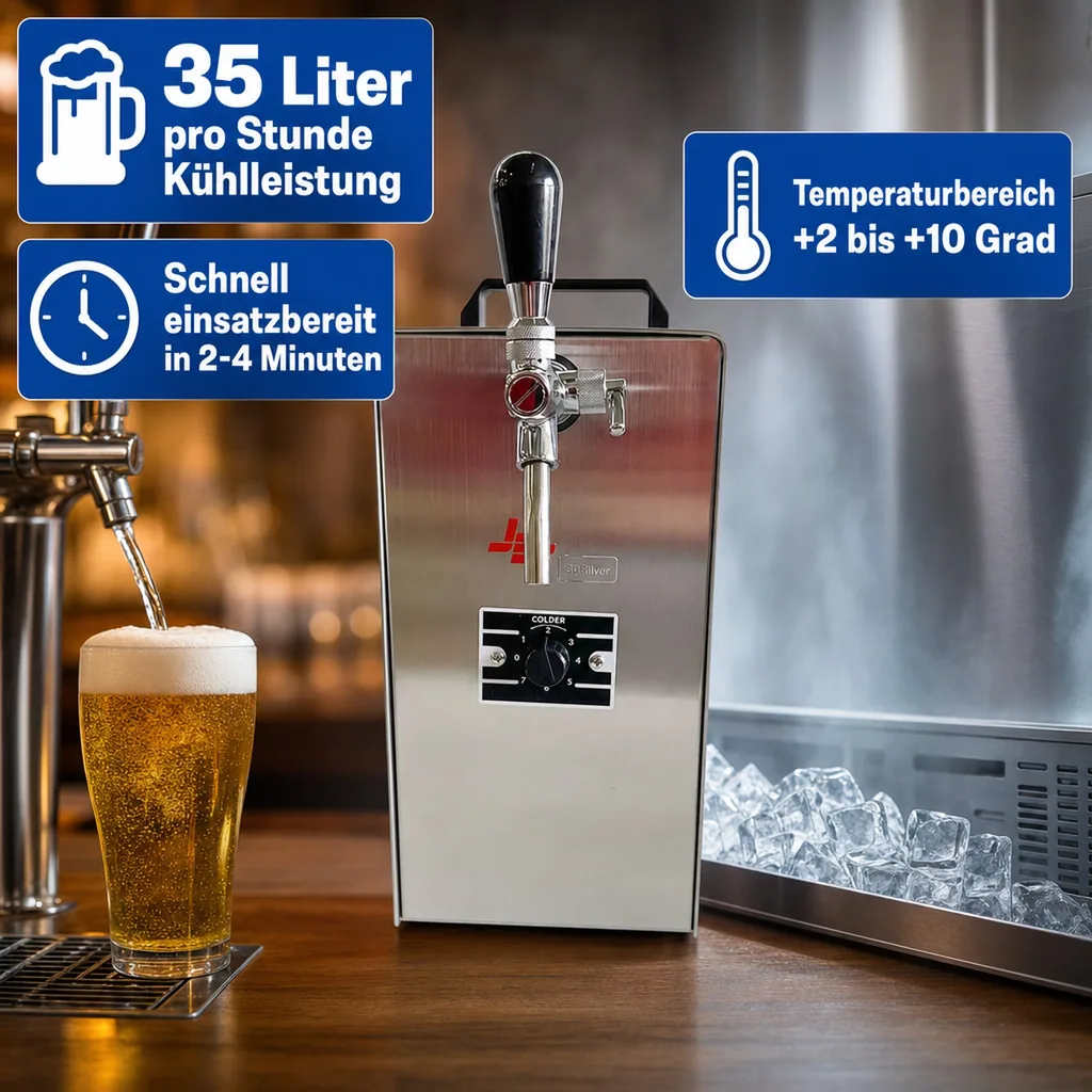 Zapfanlage JET 30 Bierzapfanlage, Bierkühler - Durchlaufkühler 1-leitig Trockenkühler, bis zu 35 Liter/h