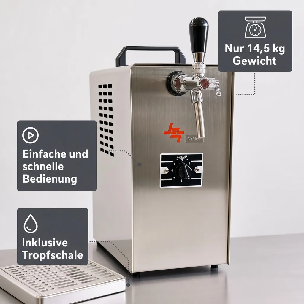 Zapfanlage JET 30 Bierzapfanlage, Bierkühler - Durchlaufkühler 1-leitig Trockenkühler, bis zu 35 Liter/h