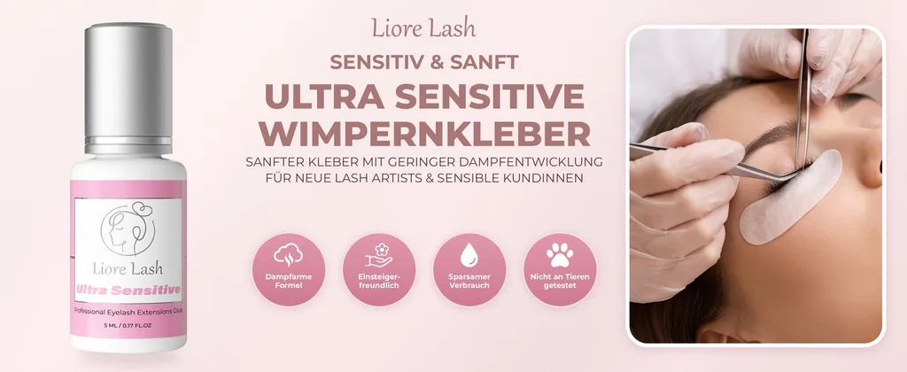 Ultra sensibles Wimpernkleber Liore Lash – Starker Halt Wimpernkleber, 3–4 Wochen Haltbarkeit, Kleber für Wimpernverlängerungen