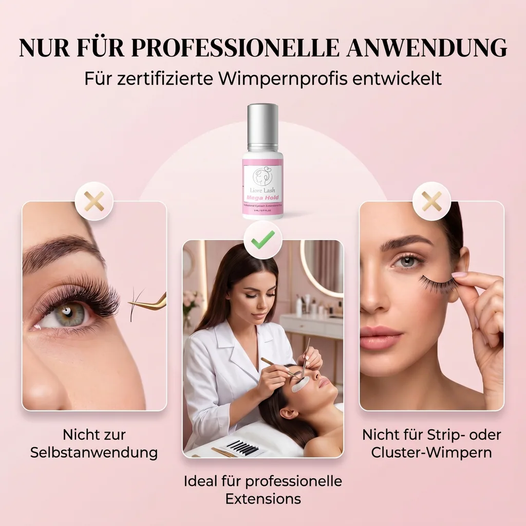 Wimpernverlängerungs-Kleber Liore Lash / Mega starker Halt 8 Wochen / 1 Sek. Schnelltrocknend/Schwarzer Kleber Profi-Zubehör für Classic Volume Wimpern