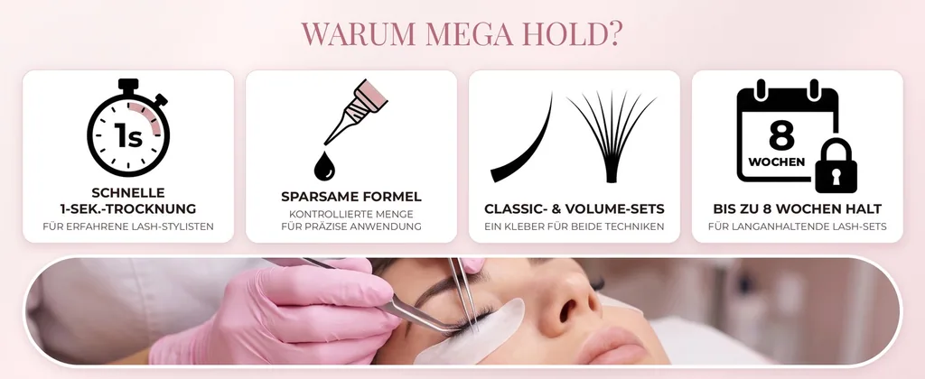 Wimpernverlängerungs-Kleber Liore Lash / Mega starker Halt 8 Wochen / 1 Sek. Schnelltrocknend/Schwarzer Kleber Profi-Zubehör für Classic Volume Wimpern