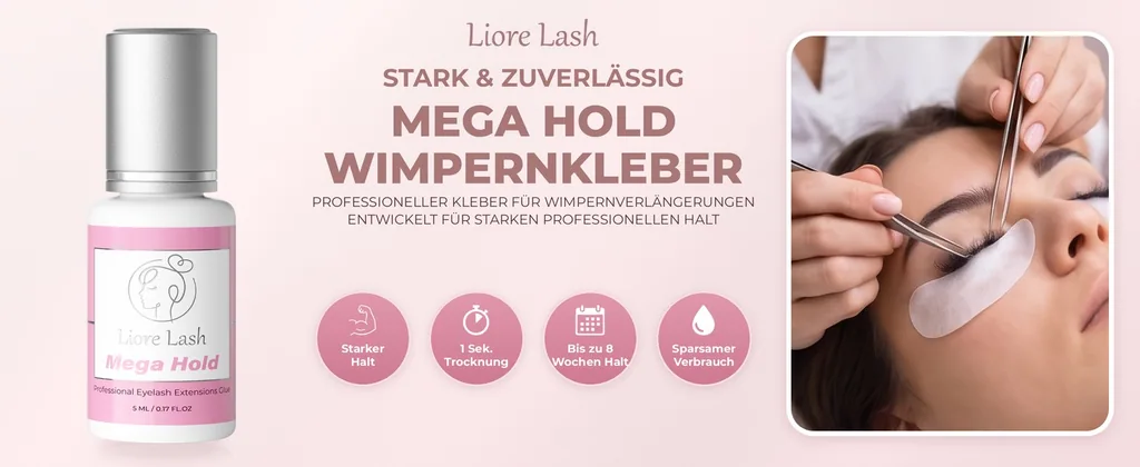Wimpernverlängerungs-Kleber Liore Lash / Mega starker Halt 8 Wochen / 1 Sek. Schnelltrocknend/Schwarzer Kleber Profi-Zubehör für Classic Volume Wimpern