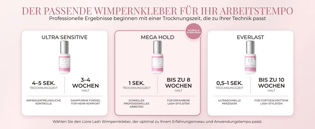 Wimpernverlängerungs-Kleber Liore Lash / Mega starker Halt 8 Wochen / 1 Sek. Schnelltrocknend/Schwarzer Kleber Profi-Zubehör für Classic Volume Wimpern