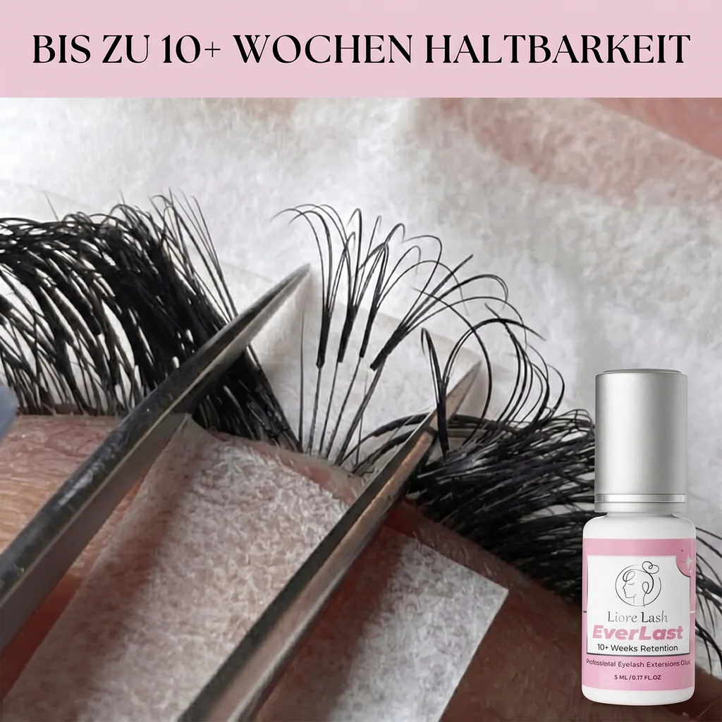 Extra starker Wimpernverlängerungs-Kleber Liore Lash – 0,5–1 Sek. Schnelltrocknend Lash-Kleber, Bis zu 10 Wochen Haltbarkeit, Schwarzer Profi-Kleber für Classic & Volume Wimpern, 5 ml