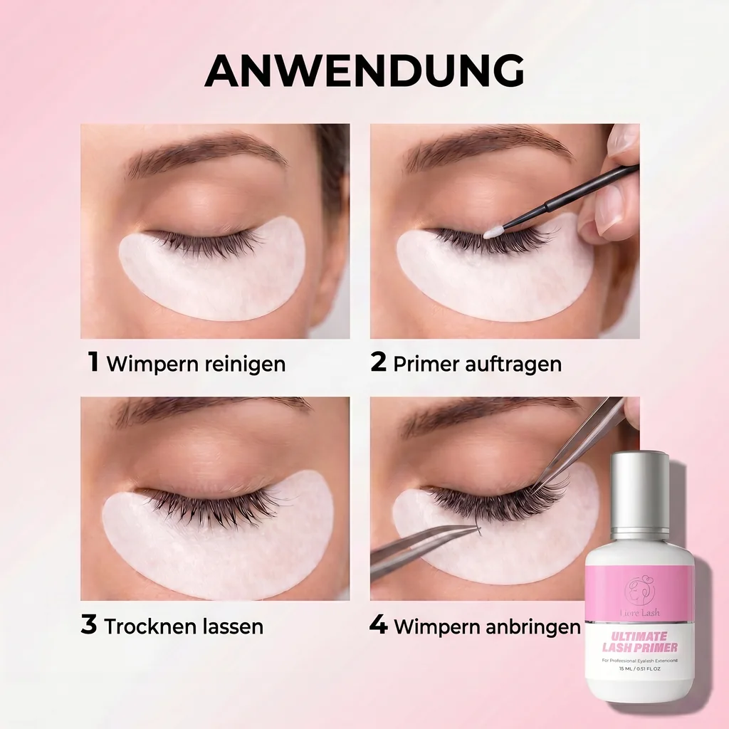 Wimpernverlängerungs-Primer – Liore Lash Profi-Wimpern-Vorbereitung, Bis zu 35 % längere Haltbarkeit, Entfernt Öle & Rückstände, Vorbehandlung für Wimpernverlängerungen, 15 ml