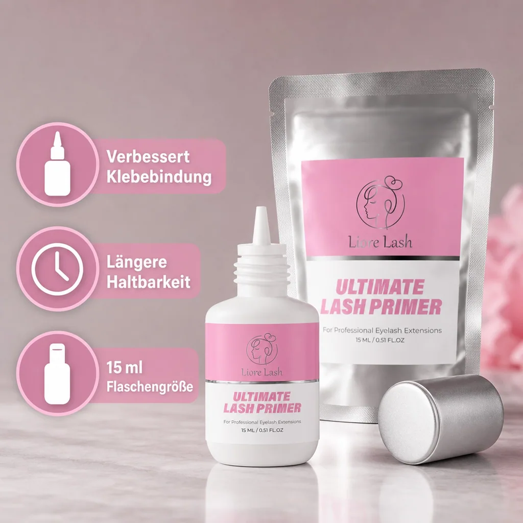 Wimpernverlängerungs-Primer – Liore Lash Profi-Wimpern-Vorbereitung, Bis zu 35 % längere Haltbarkeit, Entfernt Öle & Rückstände, Vorbehandlung für Wimpernverlängerungen, 15 ml
