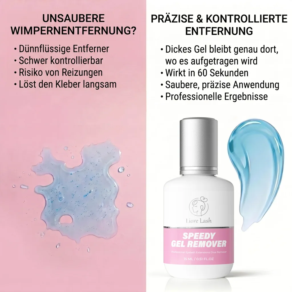 Wimpernverlängerungs-Gel-Remover – Liore Lash Schneller Remover, Schnelle Entfernung von Wimpernkleber in 60 Sekunden, Professionelle Gel-Formel für Wimpernverlängerungen, 15 ml