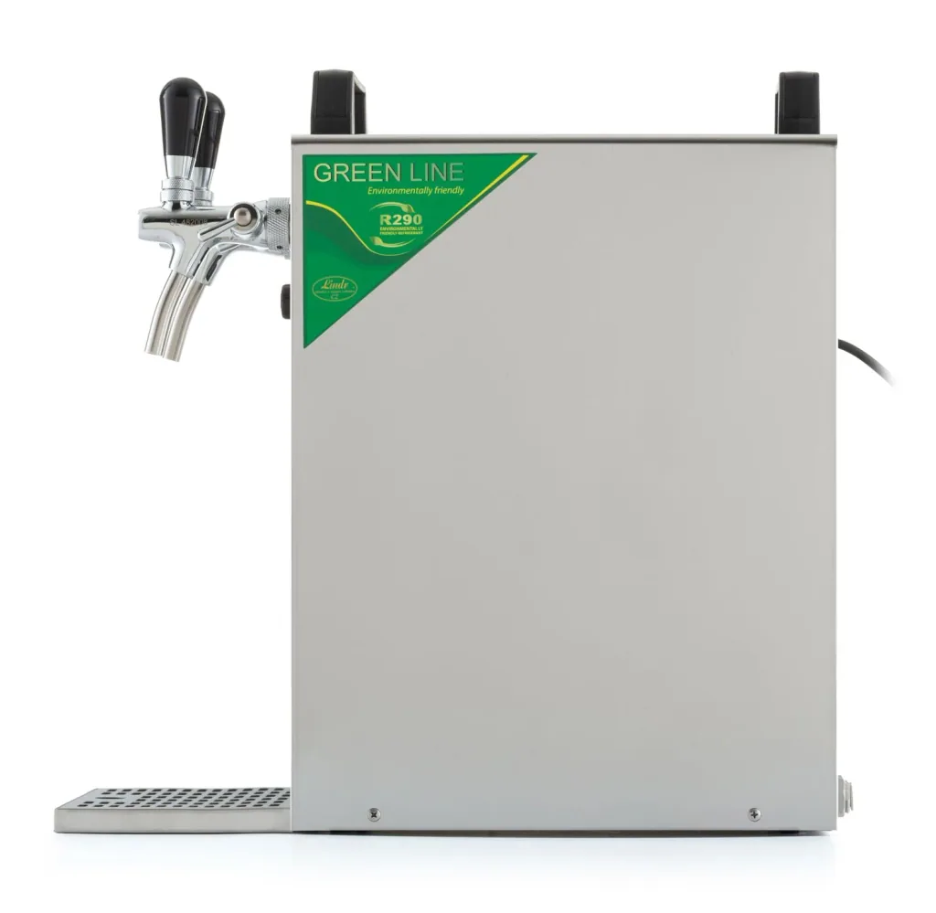 Untertheken Komplett Set - Zapfanlage, Bierzapfanlage - Kontakt 40 2-leitig Trockenkühler, Durchlaufkühler 50 Liter/h, inkl. Schanksäule, Green Line, Zapfkopf: ohne; Zapfkopf 2: ohne