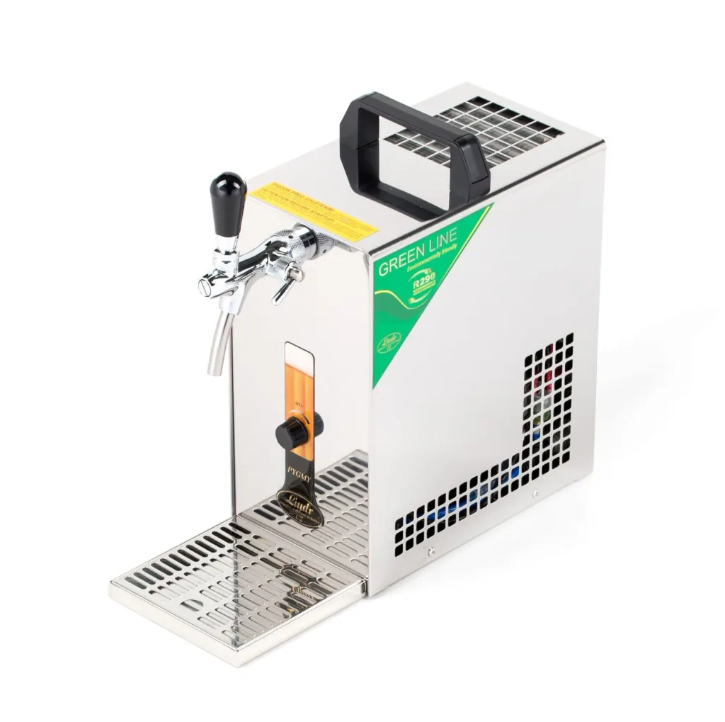 Komplett Set - Zapfanlage, Bierzapfanlage PYGMY 25/K mit Membranpumpe, 1-leitig Trockenkühlgerät aus Edelstahl, 35 Liter/h, Green Line, Zapfkopf: ohne