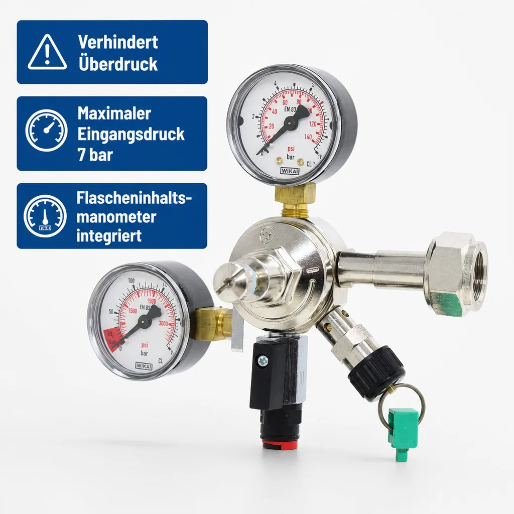 Druckminderer, Druckregler, Druckreduzierventil - CO2 für AFG 7bar, 1-leitig, Gewinde: John Guest 8 mm