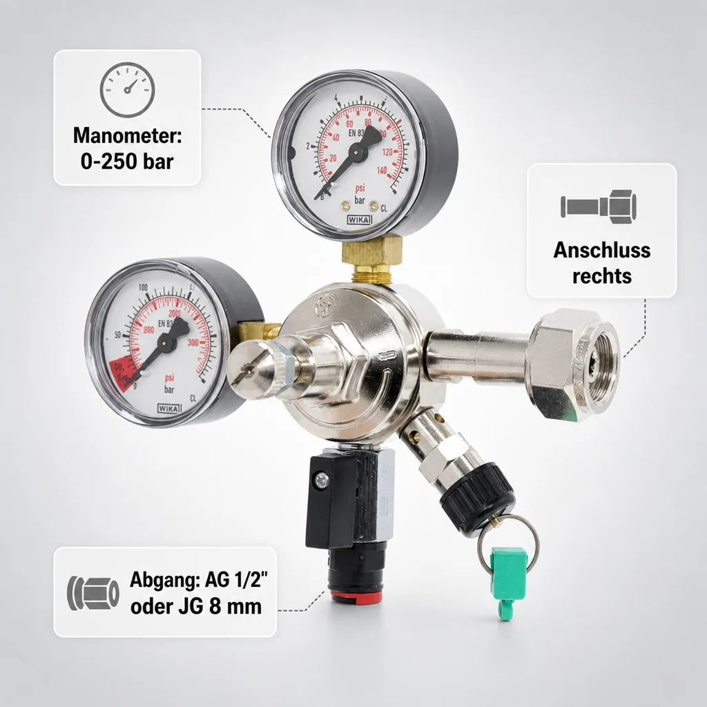 Druckminderer, Druckregler, Druckreduzierventil - CO2 für AFG 7bar, 1-leitig, Gewinde: John Guest 8 mm
