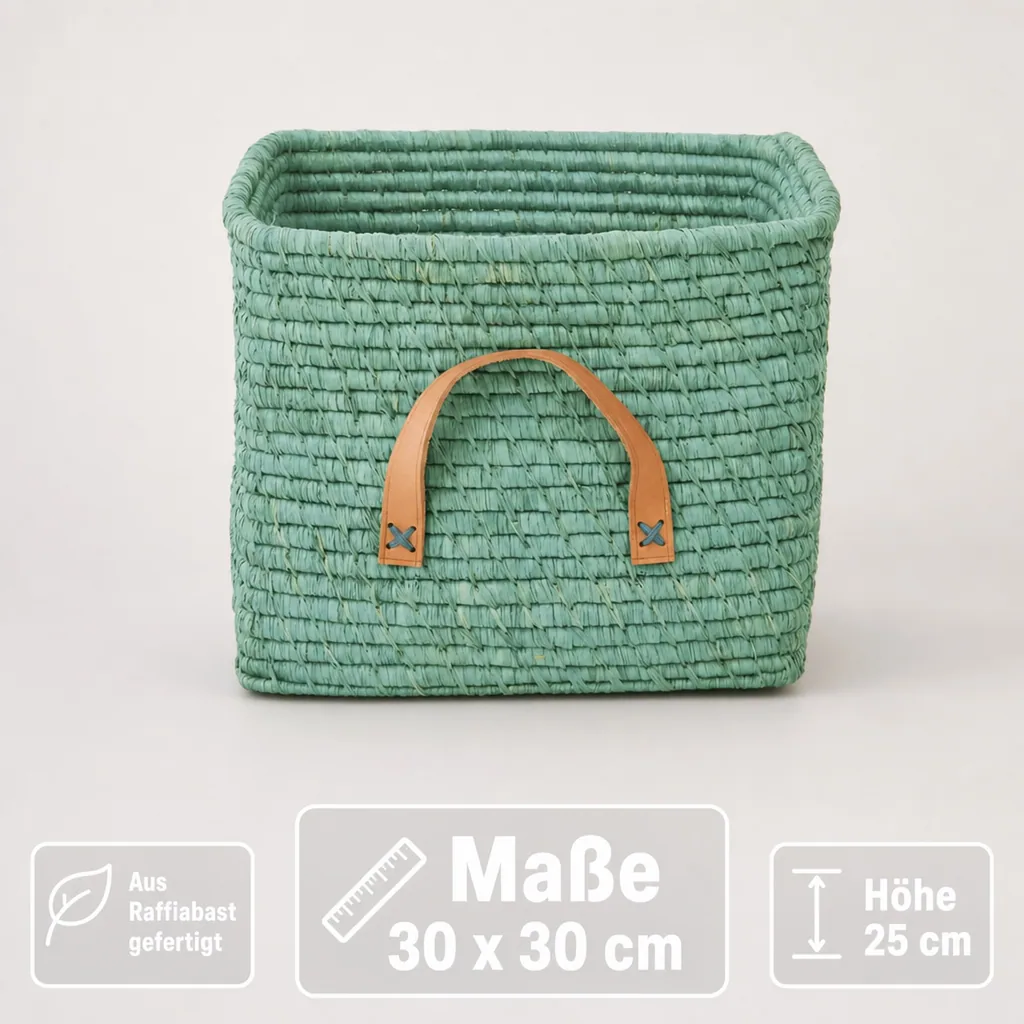 Rice Bastkorb Ledergriffe mint 30 x 30