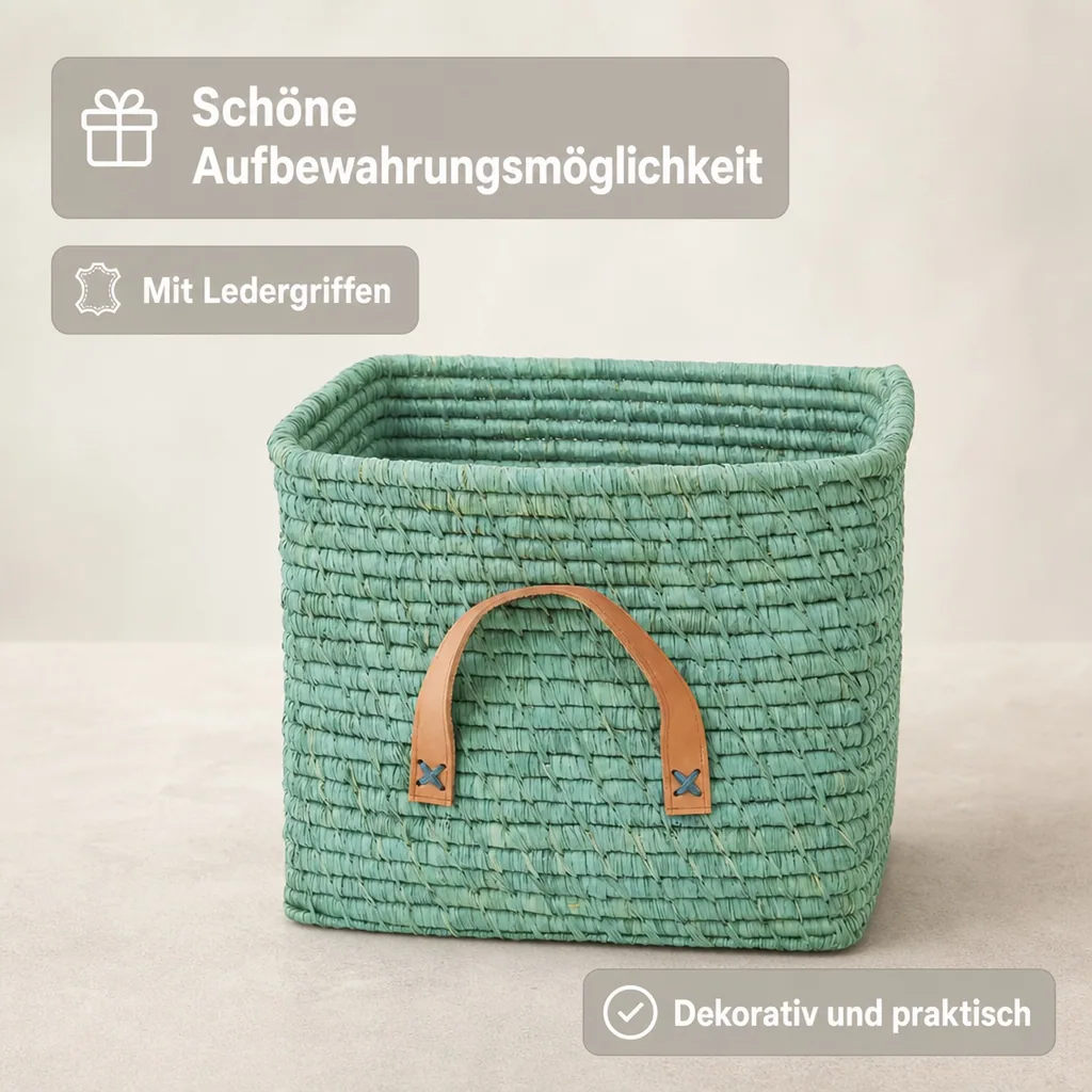 Rice Bastkorb Ledergriffe mint 30 x 30