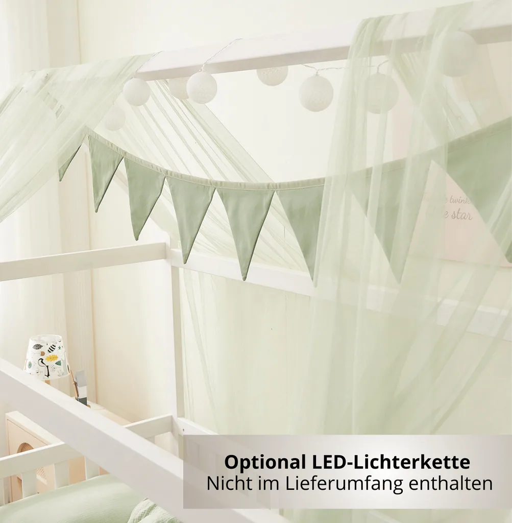 Alavya Home Hausbett Deko-Set 150x350 cm, 3-teilig: 2 Betthimmel + Wimpelkette, Khaki (ohne Lichterkette)